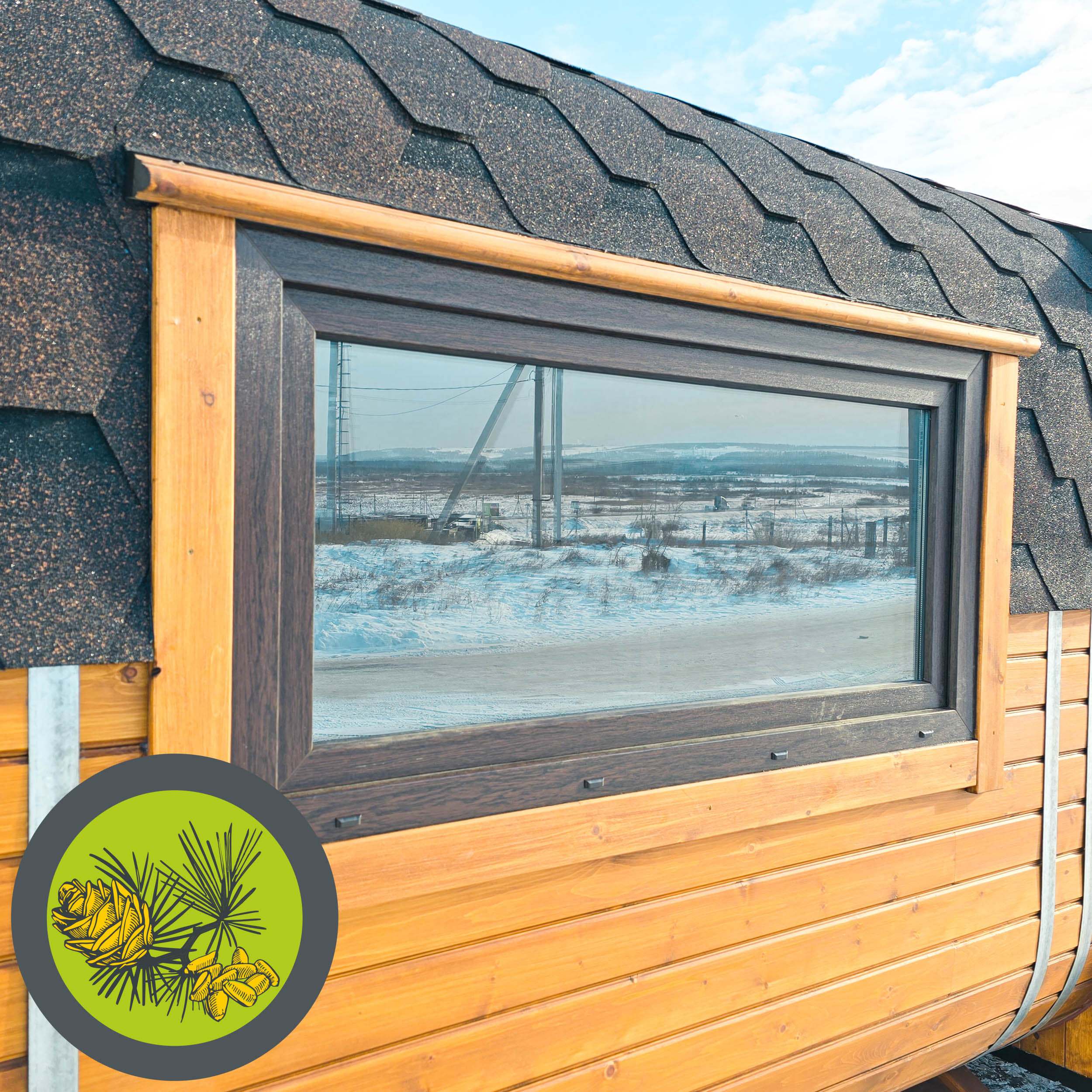 Окно пластик (золотой дуб/темный дуб) ~1500х750 / 1200х850