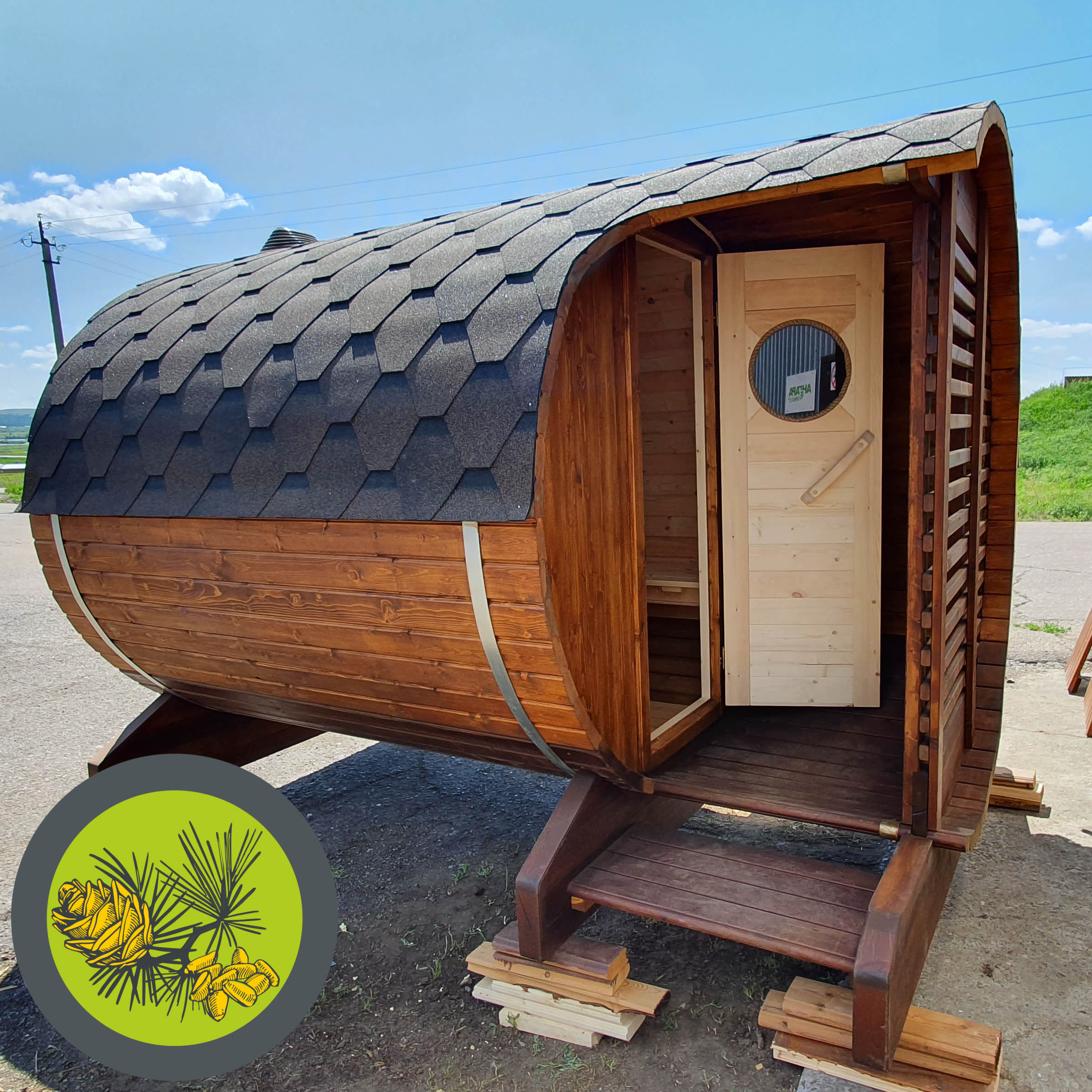 Баня БОЧКА МАЛЕНЬКАЯ с верандой 0,9м